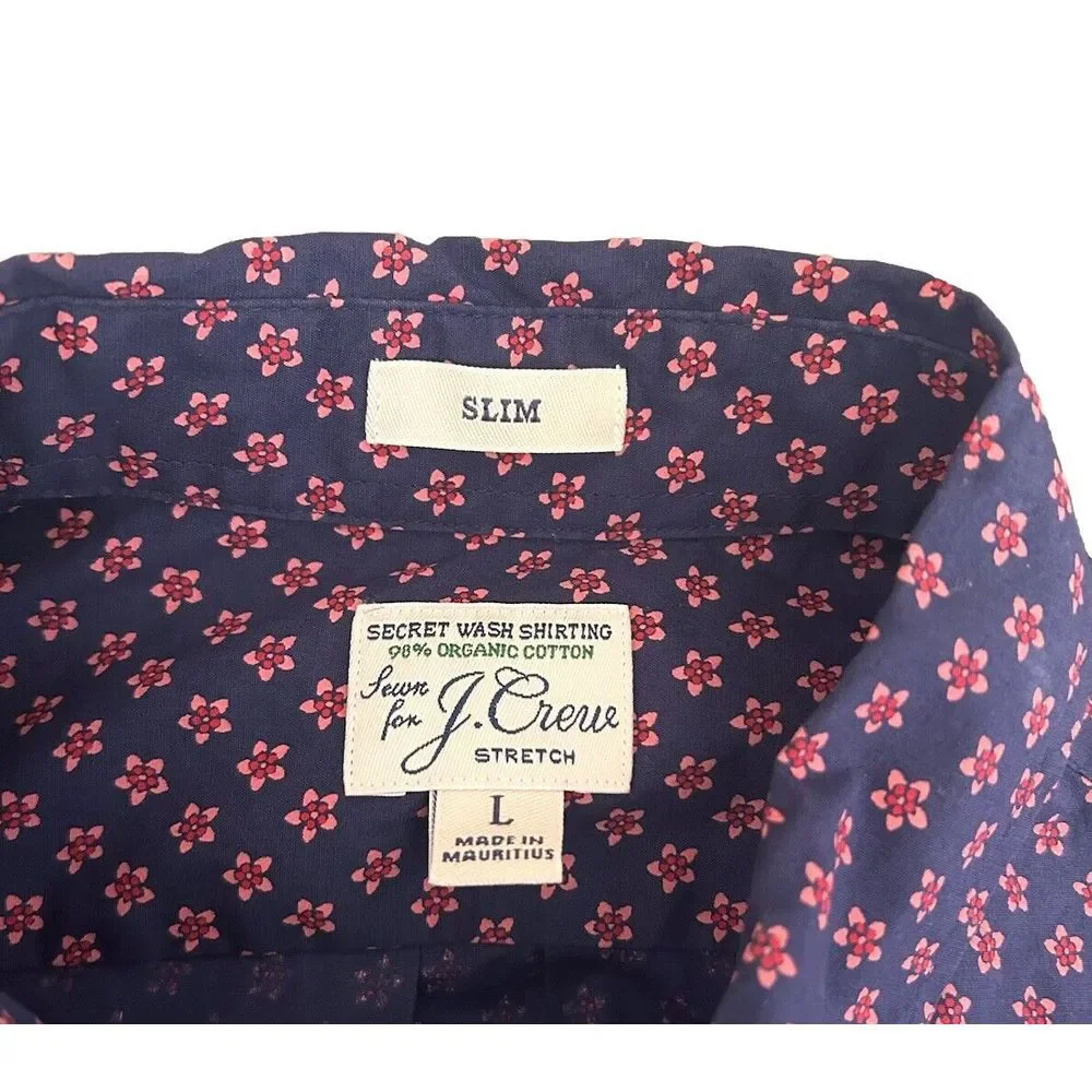 J. Crew Stretch Secret Wash Floral Slim Long Sleeve Button Down Shirt Navy‎ L
